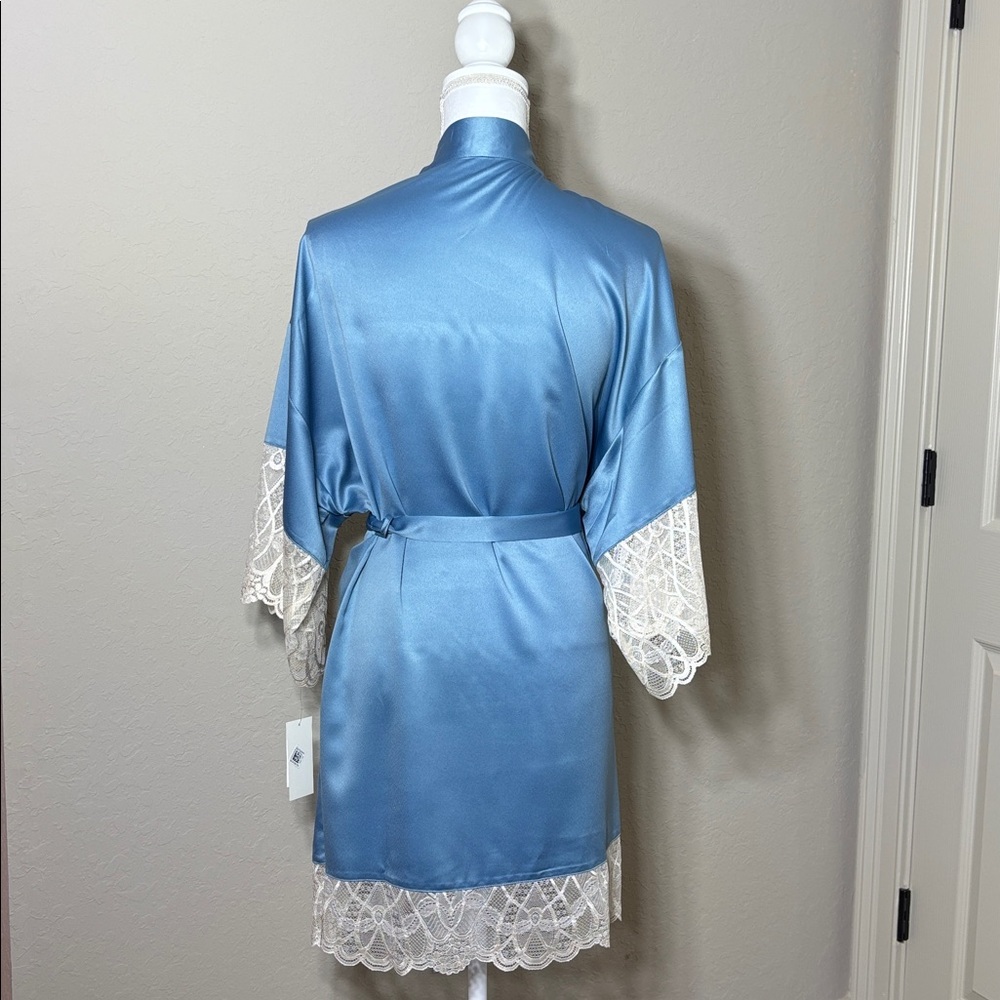 Flora Nikrooz Teal Gabby Charmeuse Wrap Robe with Lace Details. NWT Size L - Picture 5 of 8